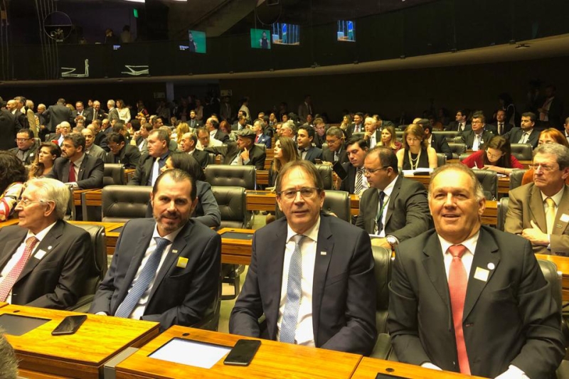 Glauco José Côrte (e), Ronaldo Baumgarten, Mario Aguiar e Alexandre Furlan na entrega do documento, em Brasília